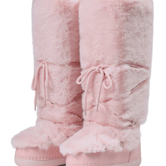 Pink Casual Women's Faux Fur Ski Boots - Picture 2 of 8